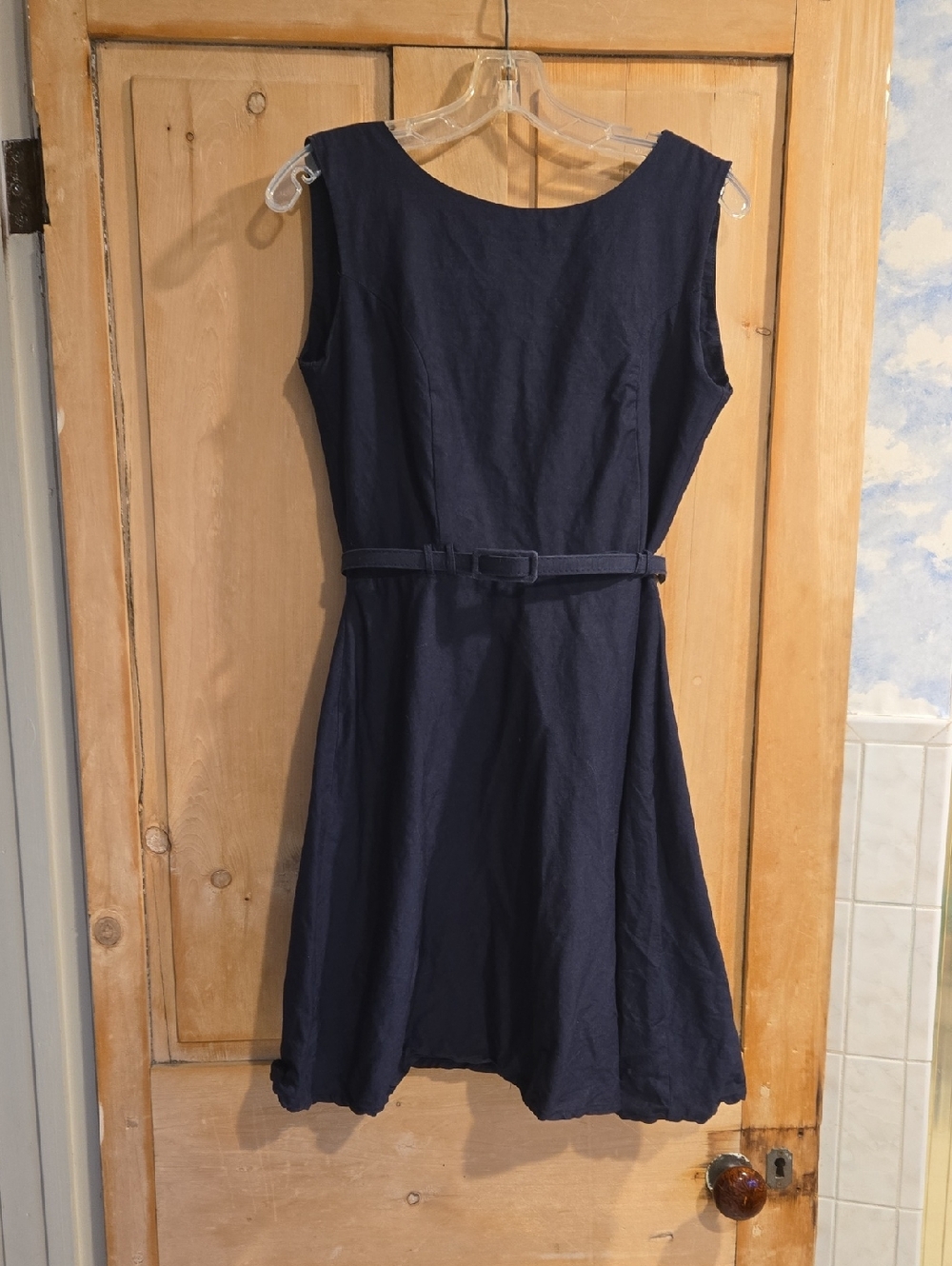 Classic Navy Belted Sleeveless Dress